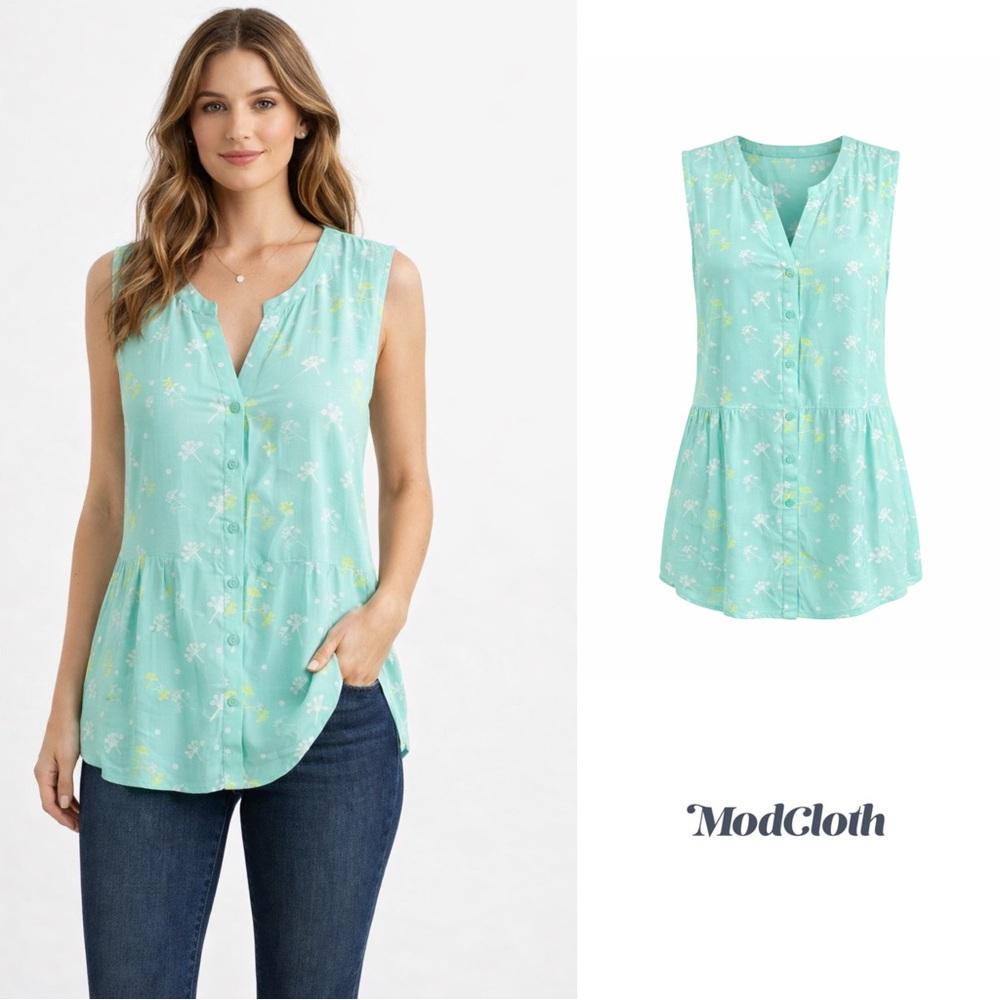 NEW ModCloth Floral Sleeveless green blouse